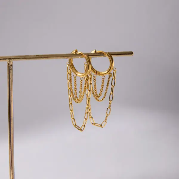 Wholesale Gold Stainless Steel Tassel Earrings Women's Jewelry Daily Wear Holiday Date Simple Classic Style Vacuum Plated 18K Gold