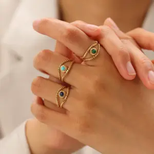 Wholesale PVD Coated Real Gold Plated 18K Gold Eye 304 Stainless Steel Streetwear Waterproof Non Tarnish Open Ring
