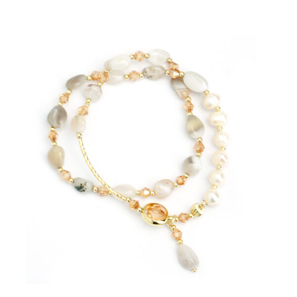 Wholesale National Tide Elegant Pearl Crystal Jade Double Circle Bracelet Niche Personality Bracelet Fashion High Sense Bracelet Wholesale Women