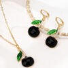 Wholesale 3 Pieces/Set Fashion Elegant Luxury Rhinestone Cherry Necklace Earrings suit Girlfriend Valentine's Day Jewelry