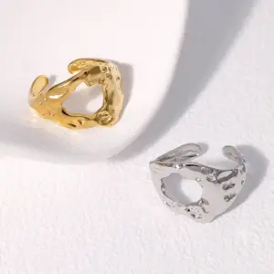 Wholesale PVD Coated Real Gold Plated 18K Gold Irregular 304 Stainless Steel Classic Style Cool Style IG Style Waterproof Non Tarnish Open Rings
