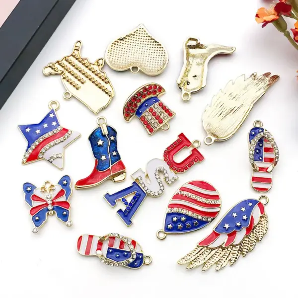 Wholesale American Independence Day Flag Alloy Jewelry DIY Pendant Earrings Necklace Boots Wings Pentagram Oil Drop Zinc Material