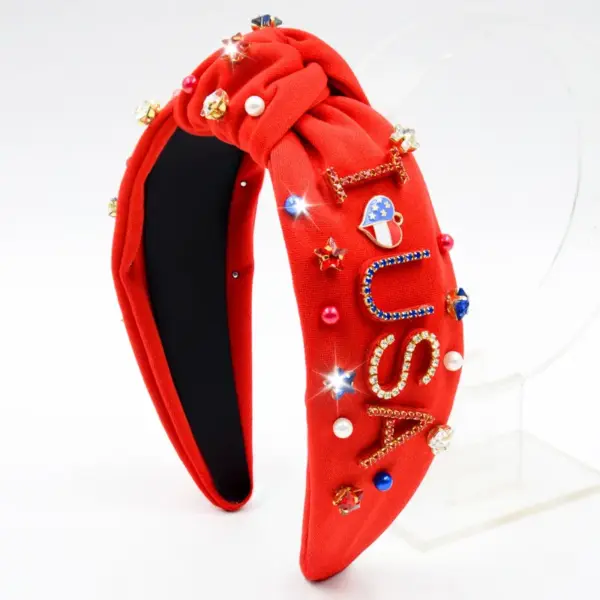 Wholesale Independence Day Hairband Hair Clip Pearl Rhinestone American Letter Fabric Hair Accessory For Women