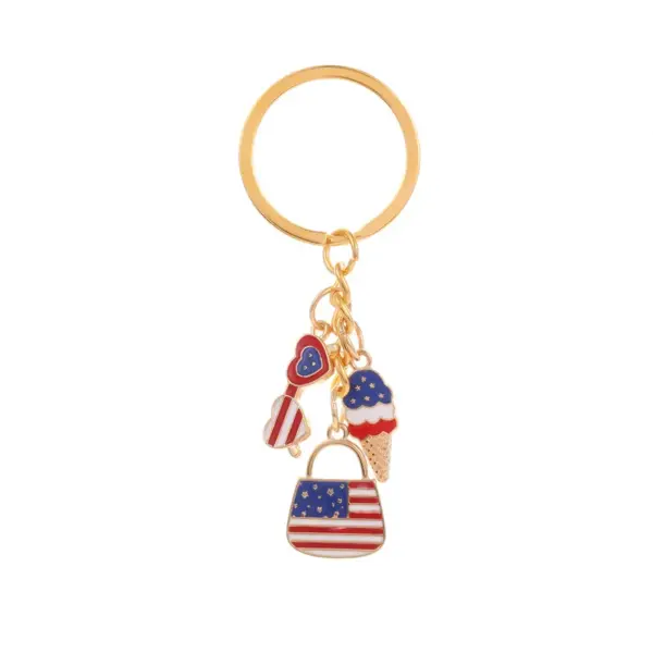Wholesale American Flag Keychain Heart-Shaped Alloy Oil Drop Women's Bag Decoration