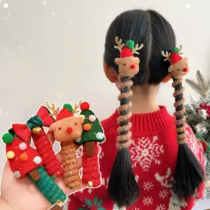 Wholesale Christmas Hair Accessories For Children, Curly Telephone Wire Hair Ties, Girls' Double Ponytail Hair Bands, Festive Elk Hair Ties For Girls