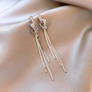 A2059 silver-long knot tassel earrings