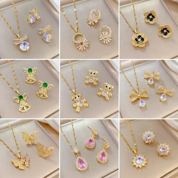 Wholesale Copper Simple Style Plating Inlay Rhombus Bow Knot Zircon Jewelry Set