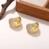 Wholesale Heart Shape Hypoallergenic Stud Earrings For Women With KC Golden Plated Copper And Zircon Inlay, Featuring UV Plating