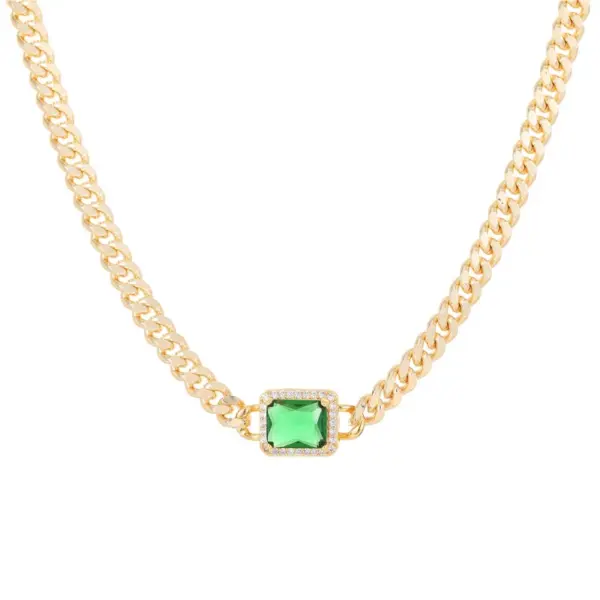 Wholesale Gemstone Necklace For Women With Electroplated Copper Pendant And Cuban Link Chain Curb Chain