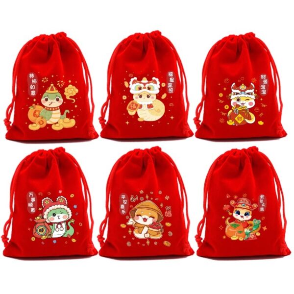 Wholesale Year of the Snake Red Gift Bag Candy Bundle Storage Bag Year Gift Drawstring Packaging Bag
