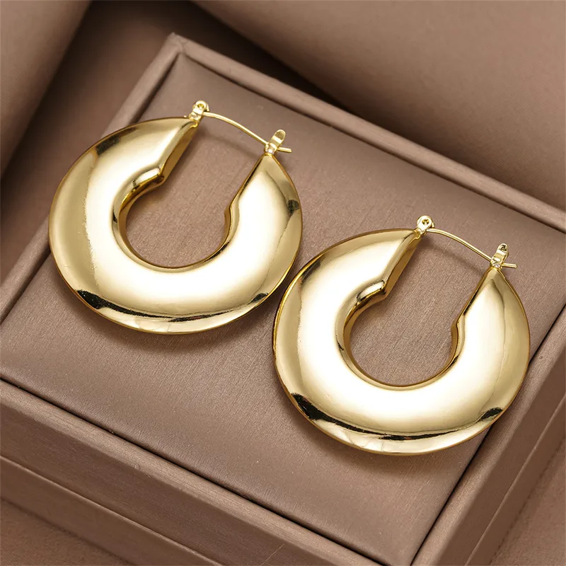 Wholesale Three-dimensional Geometric Earrings For Women In Copper With KC Golden Water Plating And 0.03µm Thick Coating