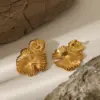 Wholesale PVD Coated Real Gold Plated 18K Gold Leaves 304 Stainless Steel Exaggerated French Style Waterproof Non Tarnish Ear Studs