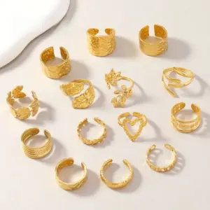 Wholesale Fashion Stainless Steel Titanium Ring Geometric Leaf Design Heart-shaped Hydraulic 3D Open Ring Unisex Fashion Jewelry