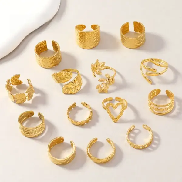 Wholesale Fashion Stainless Steel Titanium Ring Geometric Leaf Design Heart-shaped Hydraulic 3D Open Ring Unisex Fashion Jewelry