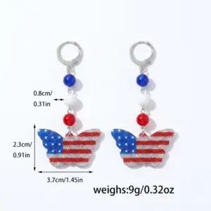 Blue and Red / One Size / American Flag Butterfly Earrings