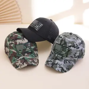 Wholesale Printed Camouflage American Flag Adjustable Breathable Sunshade Casual Unisex Adult Curved Brim Sports Baseball Cap
