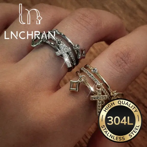 Wholesale Women’s Cross Ring In 304 Stainless Steel With Waterproof Non Tarnish PVD Coating And 18K Real Gold Plated, Featuring Zircon Inlay