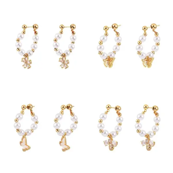 Wholesale Elegant Butterfly Flower Pearl Pendant Earrings With Sparkling Zirconia East Gate Of Seoul Luxury Atmosphere Women's Jewelry