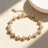 Wholesale Luxurious Four Leaf Clover Bracelet In Golden Electroplated 304 Stainless Steel With Zircon Inlay For Unisex