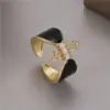 Wholesale Women’s Bow Tie Open Rings Featuring Enamel Craft And Zircon Inlay, Electroplated Copper Material