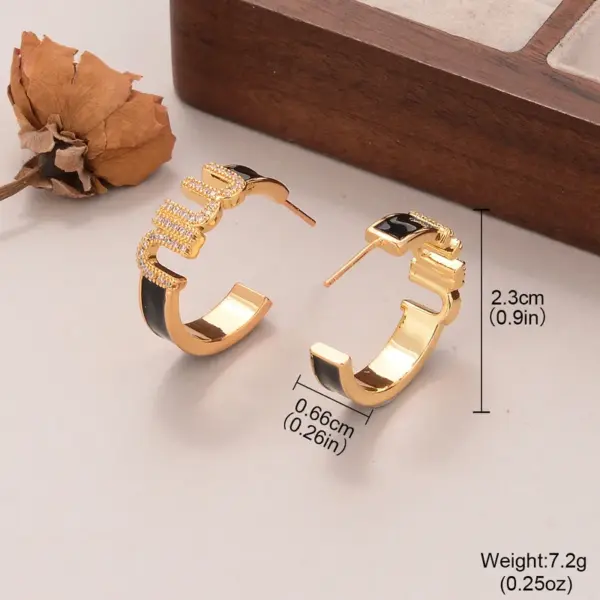 Wholesale Hypoallergenic Letter Stud Earrings For Women In Copper With KC Golden UV Plating And Zircon Inlay