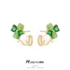 Wholesale Heart Shape Stud Earrings For Women With Copper And Cat's Eye Stone Inlay, Featuring 925 Sterling Silver Posts In Green