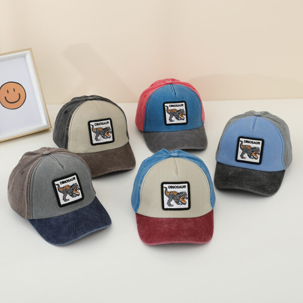 oly-20c05d376a65f314dde969e9859e7b4e Wholesale Dinosaur children's washed baseball cap boys and girls cartoon peaked cap Spring and Autumn sun hat color matching children's hat