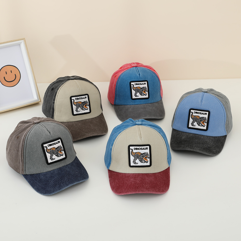 Wholesale Dinosaur children's washed baseball cap boys and girls cartoon peaked cap Spring and Autumn new sun hat color matching children's hat
