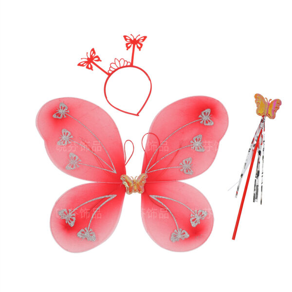 Wholesale  red butterfly wings children's back decoration magic stick butterfly headband three-piece set stage clothing props