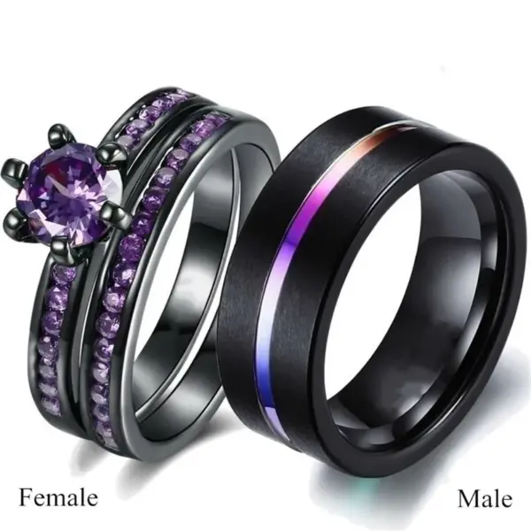 Wholesale Fashionable Couple Ring Set Round Diamond Six Claw Alloy Geometric Pattern Neutral Style For Men And Women