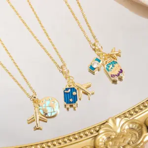 Wholesale Global Travel Rainbow Drop Oil Necklace Women's Fashion Luxury Design Sense Clavicle Chain Geometric Pattern Copper Necklace