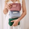Wholesale In stock large capacity velvet cosmetic bag Plaid multi-function wash bag skin-friendly material skin care storage bag