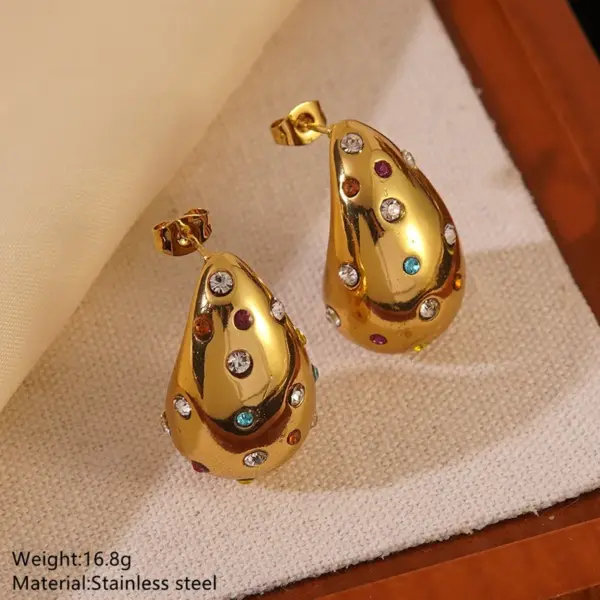 Wholesale 304 Stainless Steel Glass Water Droplets PVD Coated 18K Gold Plated Casual Classic Style Commute Inlay Gold Ear Studs