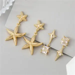Wholesale Asymmetrical Star Earrings For Women In Silver Featuring Copper Ear Pins And Zircon Inlay