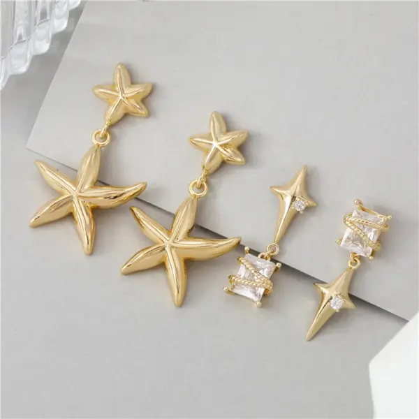 Wholesale Asymmetrical Star Earrings For Women In Silver Featuring Copper Ear Pins And Zircon Inlay