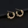 Wholesale New Style Geometric Stud Earrings For Women In 14K Real Gold Plated Copper With 925 Sterling Silver Posts And Zircon Inlay