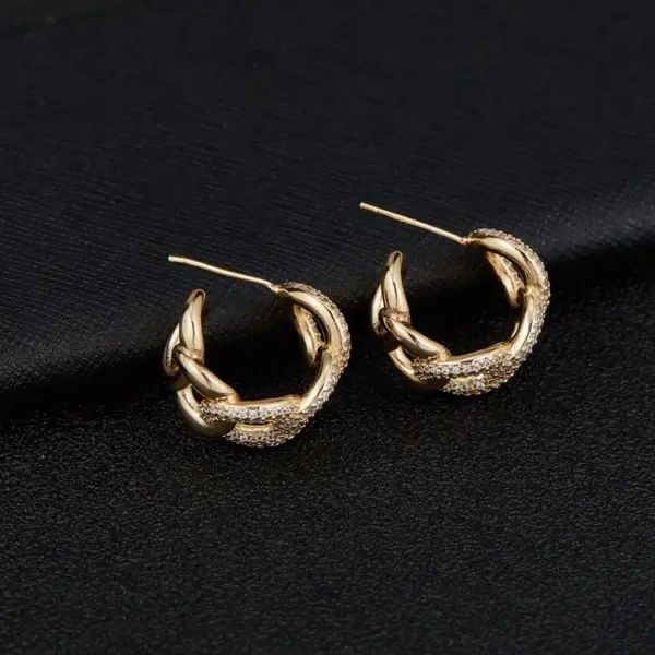 Wholesale New Style Geometric Stud Earrings For Women In 14K Real Gold Plated Copper With 925 Sterling Silver Posts And Zircon Inlay
