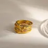 Wholesale Geometric Electroplated Rings For Women In 304 Stainless Steel With 18K Real Gold Water Plating And Zircon Inlay