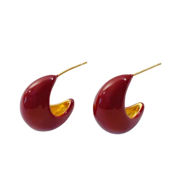 Wholesale Retro Moon C Shape Stud Earrings For Women, Made Of Copper, Available In White