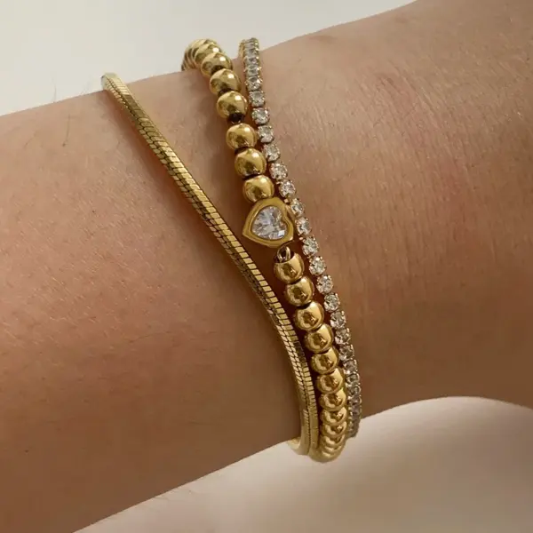 Wholesale PVD Coated Real Gold Plated 16K White Plating Heart Shape 304 Stainless Steel Modern Style Simple Waterproof Non Tarnish Bracelets Necklace