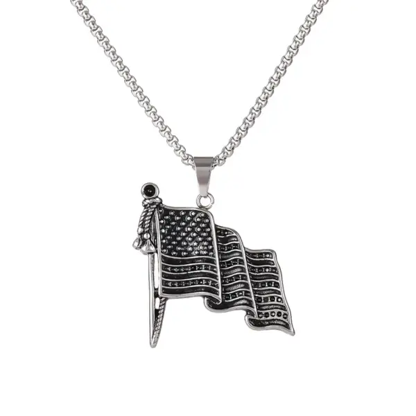 Wholesale Zhuoxuan American Flag Brooch Diamond Inlaid Geometric Stainless Steel Pendant Necklace Suitable For Men And Women