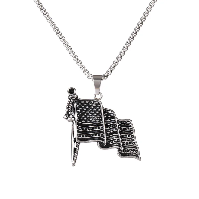 Wholesale Zhuoxuan American Flag Brooch Diamond Inlaid Geometric Stainless Steel Pendant Necklace Suitable For Men And Women