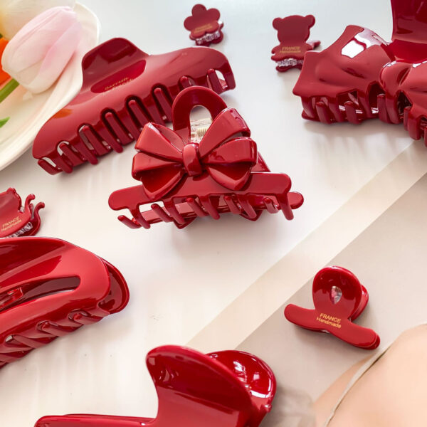 Wholesale Red Bow Acetic Acid Grab Clip High-grade Shark Clip Tanabata Valentine's Day French Fashion Back Head Hairpin for Women