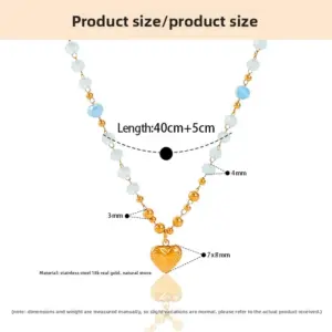 3#Blue Crystal Heart Titanium Steel Necklace / 18k