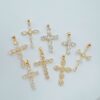 Wholesale Copper necklace with cross pendant, gold-plated copper with micro-set zircon, clavicle chain pendant
