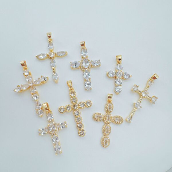 Wholesale Copper necklace with cross pendant, gold-plated copper with micro-set zircon, clavicle chain pendant