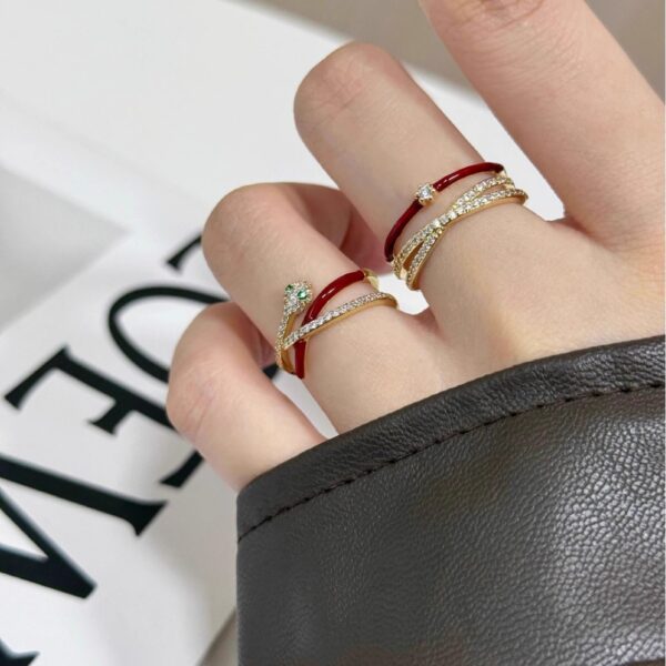 oly-21acb526732df4047188b8f3be0c000f Wholesale Snake-shaped Staggered Diamond Ring Women's Vintage All-match Niche Open Ring