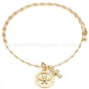Skull medallion cross necklace