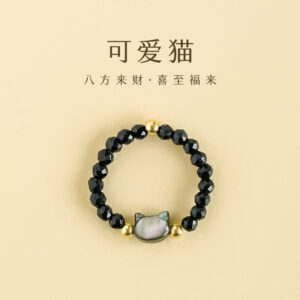 Black spinel kitten ring-3052
