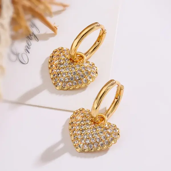 Wholesale 1 Pair Simple Style Commute Heart Shape Plating Inlay Copper Zircon 18k Gold Plated Drop Earrings